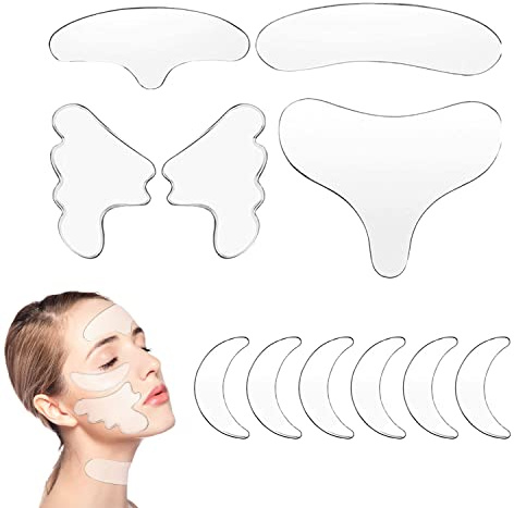 TSHAOUN 11 Pieces Reusable Silicone Chest Wrinkle Pads Patches silicone patches for face,Cleavage Pad Eye Cheek Stick,for Smooth Neck Forehead Eye Mouth Skin Wrinkles Anti Wrinkle Patches (11 PCS)