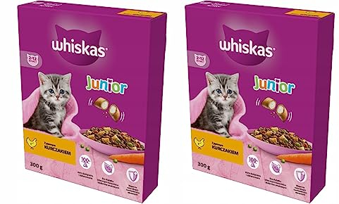 Whiskas Junior Trockenfutter für Kätzchen (2-12 Monate) mit Huhn 2er Pack (2 x 300 g) im Karton