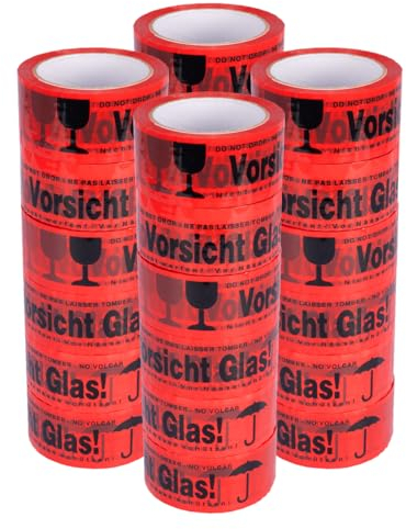 verpacking PP-Klebeband 50 mm x 66 m Vorsicht Glas [Ausführung, Farbe & Stückzahl wählbar] leise abrollend Paketklebeband Packband Verpackungsklebeband 24 Rollen