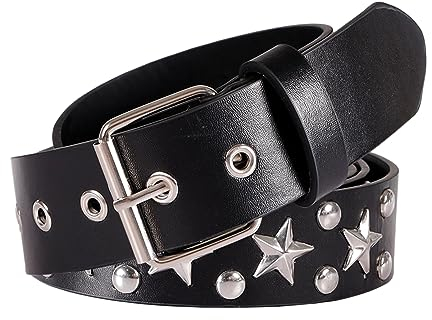 JJDreams Punk Ledergürtel mit Stern und Kreis Nieten für Männer und Frauen,Cooler Ledergürtel,Einstellbar