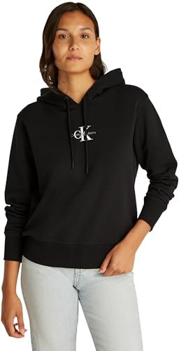 Calvin Klein Damen Hoodie Monologo mit Kapuze, Schwarz (Ck Black), M