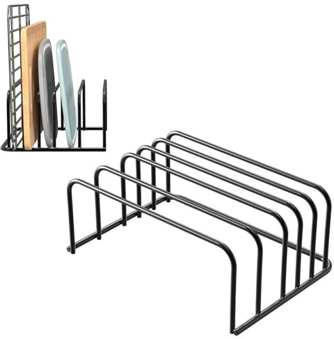 volumoon Cutting Board Storage Rack, 2 PCS Kitchen Bakeware Organiser, Steel Baking Tray Storage Rack for Cooling Rack, Metal Countertop Organizer for Baking Net, Dinnerware, Pan Lids (Black)