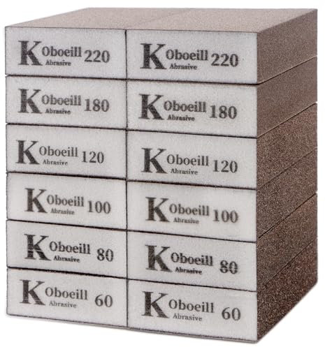 Zefphxs 12-Piece Sanding Block Set with 6 Grits (60/80/100/120/180/220) for Wood and Walls - Washable and Reusable Sponge