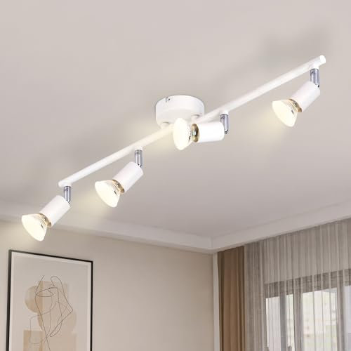 Lichtmaler LED Lámpara Techo 4 Focos Lámpara Salon 330° Orientable Moderna Foco Techo GU10 Blanco Industrial Dormitorio Salón, Bombilla NO Incluida