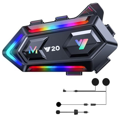 Casco Moto Auricolare, Y20 Cuffie per Caschi da Moto per Persona Singola wireless 5.3 Impermeabile IPX6 Cancellazione del rumore, Casco-Moto-Cuffie-Auricolare-Singola