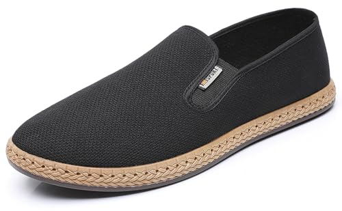 Mens Slip on Loafers Canvas Casual Shoes Casual Sneakers Comfy Walking Shoes Black Deck Breathable Loafers for Men