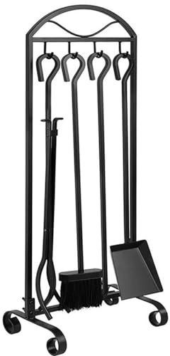 Set di Attrezzi per Camino da Interno, Set di Attrezzi per Camino con pinze, Pala, Spazzola e Supporto, Set di Accessori per focolare, Kit di Attrezzi per Stufa a Legna