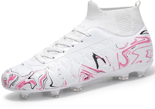 WOWEI Fotbollsskor herr pojkar High Top Spike Cleats professionella fotbollsskor barn sport utomhus atletiska träningsskor fotbollsskor sportskor tävling, Vit 4, 44 EU
