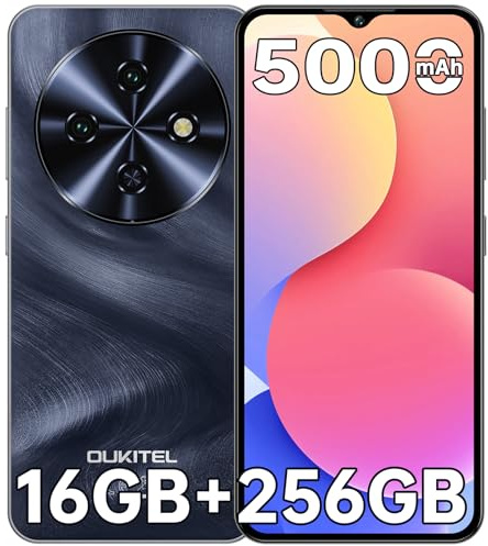 OUKITEL C5 Smartphone Ohne Vertrag, 16GB RAM+256GB ROM/1TB Erweiterbar Handy Ohne Vertrag, 6.52 HD+ Handy, Simlockfreie Handys mit 5000mAh Akku, 13MP+5MP Kamera, Face ID/Dual SIM/GPS/OTG, Schwarz