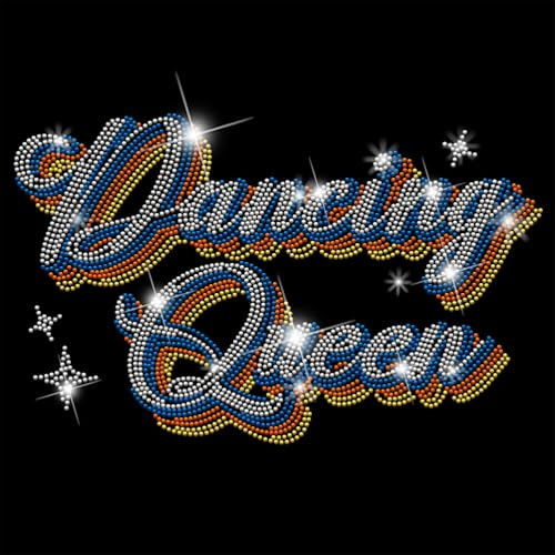 SUPERDANT Dancing Queen Heart Iron on Rhinestones Transfer Colorful Text Heart Iron-on Decals T-Shirt Crystal Heat Transfer Hot Fix Crystals for Clothing Decoration for Bags DIY Craft