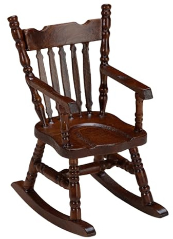 MOLUCKFU Mini Sedia a Dondolo in Miniatura per Casa delle Bambole Ornamento Decorativo in Legno Rosso Accessorio Artigianale per e Scenografie di Modellismo