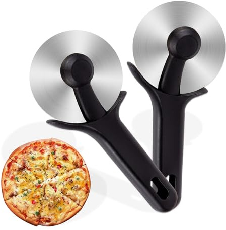 Pizzaschneider [Original]-Pizzaroller Edelstahl, Schwarz, Pizza Cutter, Rutschfester Silikongriff, Pizzarad Profi, Klinge mit Schutzhülle, Spülmaschinenfest