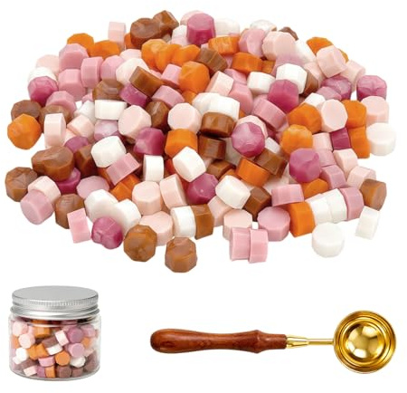 NYVOR Lot de 180 perles de cire à cacheter octogonales avec cuillère à fondre de cire, kit de sceau de cire pour tampons, invitations, cartes, enveloppes, emballages cadeaux