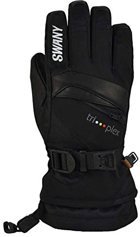 Swany Junior X-Change Sports Moisture-Wicking Quick-Drying Warm Durable Flexible Leather Winter Gloves, Black, Medium