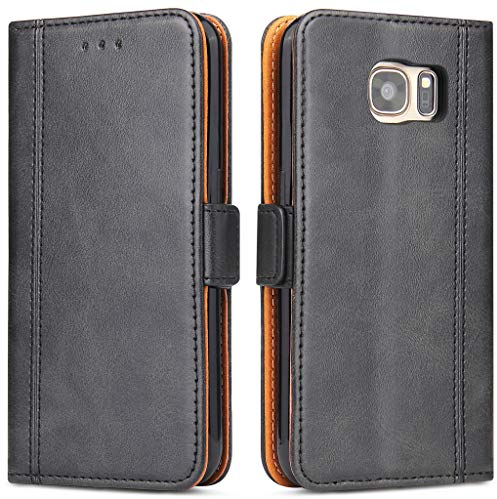 Bozon Handyhülle für Samsung S7 Edge, Leder Handytasche Kartenfach Klappständer Magnetisch Lederhülle für Samsung Galaxy S7 Edge Klapphülle, Schwarz