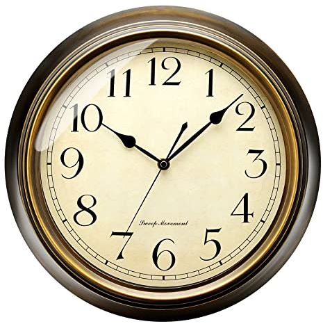 Plumeet Wanduhr Kleine Klassisch, 25cm Ruhige Retro Wanduhr ohne Tickgeräusche für Wohnzimmer, Schlafzimmer, Batteriebetrieben (Arabische Ziffern)