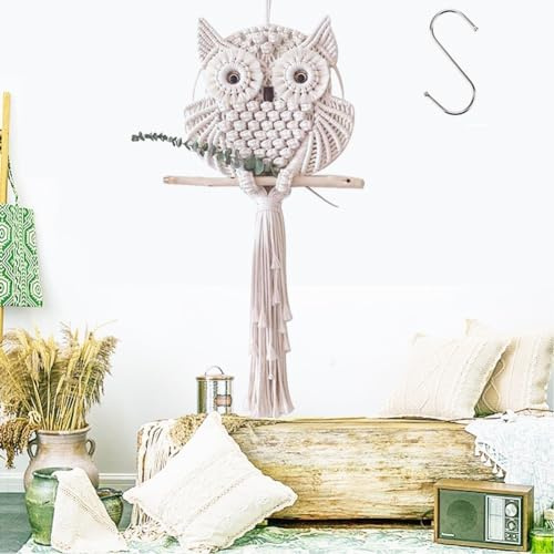 HAPYFURN Handgewebter Wandbehang, Eule, Traumfänger, Makramee, Dekoration für Wohnzimmer, Schlafzimmer, Abstellraum, Schlafzimmer, moderne Dekoration zum Aufhängen an der Wand