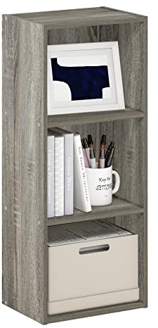 Furinno LUDER Book Shelf, 3-Cube Bookshelf, Bookcase, 9.3 x 12 x 31.5, for Living Room, Bedroom, Home Office, French Oak