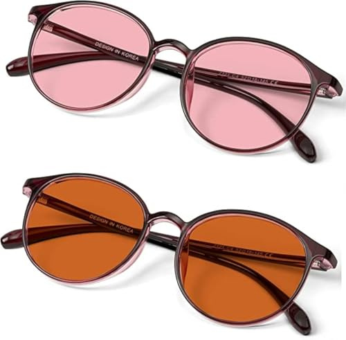 BRADDELL Indoor FL-41 Rose & Outdoor FL-60 Brown Tinted Migraine Light Sensitivity Glasses for Fluorescent LED Glare, Photophobia and Concussion (MEDIUM-SMALL)