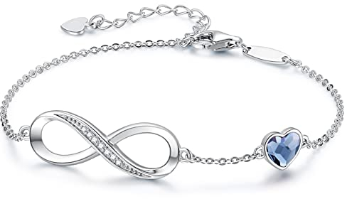 Infinity Armband Damen 925 Sterling Silber Rosegold or Edelstahl, Unendlichkeit Herz Armbänder Kristallen Armkette Valentinstag Muttertag Geburtstags Weihnachten Geschenk für Sie Frauen Freundin mama