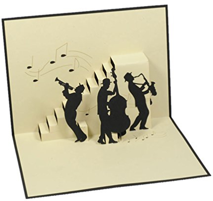 Favour Pop Up® - Jazz Band 3D – handgefertigte Grußkarte mit Umschlag – Glückwunschkarte für Konzerteinladungen, Geldgeschenke und besondere Anlässe TB050