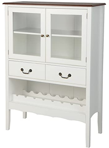 TANGZON Kitchen Storage Sideboard, Wine Bar Cabinet with 2 Drawers, 8-Bottle Wine Rack, Adjustable Shelf, Glass Doors & Anti-Tippling Device, Buffet Cupboard for Home Dining Living Room