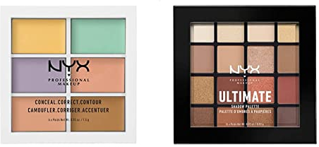 NYX Professional Makeup Palette Colour Correcting, Palette 6 Correttori per Correggere le Imperfezioni, Tonalità Cremose, Confezione da 1 & Palette Ombretti Ultimate Shadow, 16 Tonalità