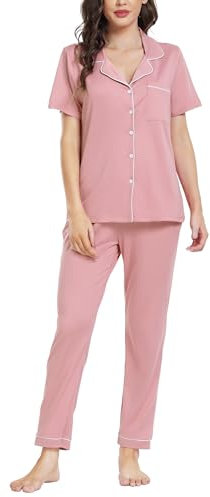 Lovasy Pyjamas for Women Soft Ladies Pyjamas Button Down Pjs for Women Sets Classic Womens Pyjamas Sets with Pockets,Pink,XL, (AL000017_P_XL)