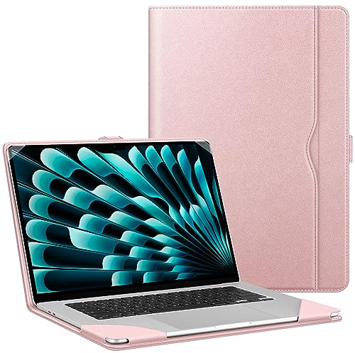 FINTIE Coque Compatible avec MacBook Air 15 Pouces M5 M4 M3 M2 (2026-2023) | pour Modèle A3448/A3241/A3114/A2941, Housse Folio avec Poche Frontale de Document, Or Rose