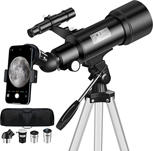 Mijiaowatch Telescope for Adult, 70mm Aperture 400mm Portable Telescope with Tripod, Finder Scope, Phone Adapter, Carrying Bag, Astronomical Refractors Telescopes for Kids Beginners Adults (Black)