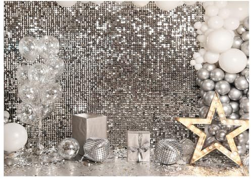 AIIKES 7x5FT Silver Flash Wall Backdrop Disco Photography Backdrop Birthday Wedding New Year Ball Party Decoration Glitter Background XY31