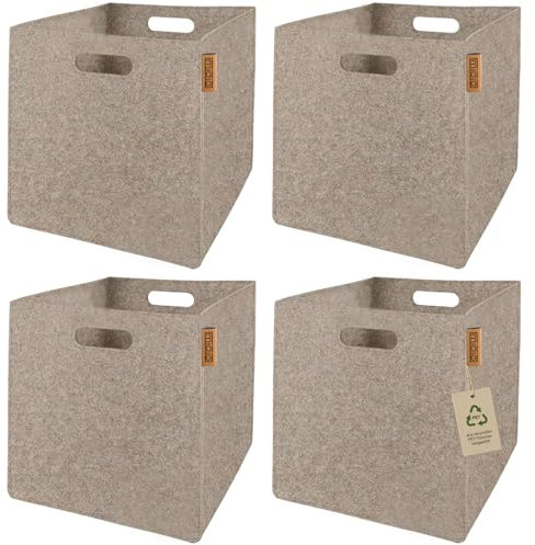 Miqio® Design Aufbewahrungsbox Filz 4er Set | 30x30x30 cm | Organizer Faltbox | Aufbewahrungskorb | Regalbox Kallax Einsatz | Beige
