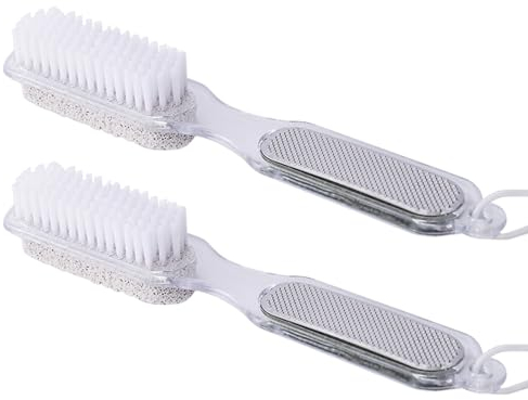 2 piezas 4 en 1 removedor de callos de pies, herramientas de pedicura multiusos para pies con cepillo, escofina de pies, piedra pómez y papel de arena, cepillo para quitar la piel dura para mujeres y