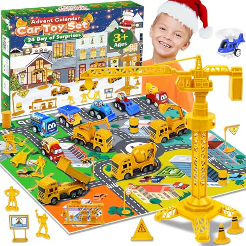 Calendrier De L'Avent 2025 Jouets Pour GarçOns,Construction Toys Cars For Kid 3+ Year Old,Ensemble De Jouets De Voiture à Tirer Pour Enfants, Calendrier De L'Avent 24 Jours Pour GarçOns