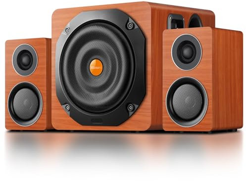 Elimavi Sistema de altavoces para juegos de computadora con subwoofer, sonido envolvente de monitor de escritorio de PC, dos satélites con rango medio y agudos, cobertura de rango completo, compatible