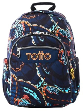 TOTTO - Mochila Escolar Adaptable a Carro, Modelo Acuareles, Capacidad 20 L, Bolsillo Pc 14, Bolsillos Botella, Espaldar Ergonómico con Flujo de Aire, Cómodas Correas en S, Estampado Zord Azul