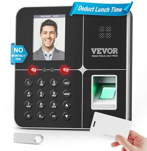 VEVOR F18 Stempeluhr Arbeitszeiterfassungsgerät Fingerabdruck-Stechuhr, Schwarz