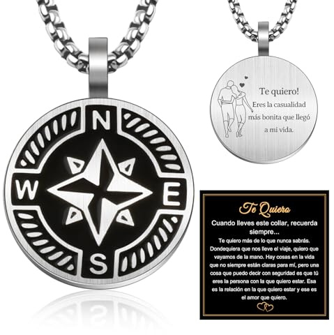 FANCIBAND Collar Hombre Acero Inoxidable Brujula Colgantes con Grabado Te Quiero, Regalos Originales para Hombre Aniversario Boda Cumpleaños Navidad San Valentín Parejas Marido Novio