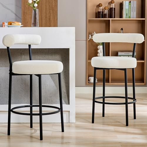 LONXIU Barhocker 2er Set, Barstuhl mit Rückenlehne und Fußstütze Metall 71cm Tresenhocker Bistrohocker Weiß