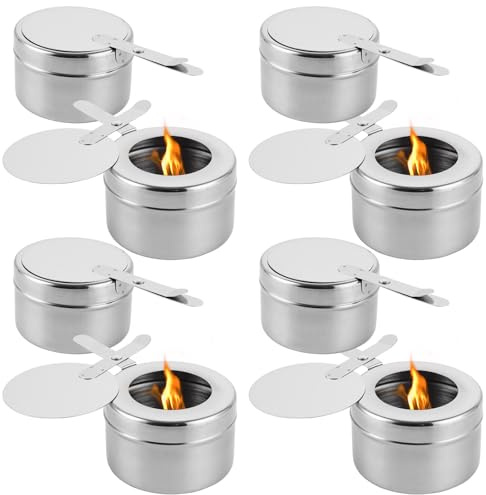 GBACHOOSE Pack of 8 fuel paste containers, fondue burner made of stainless steel, food warmer with cover, fuel paste for warming containers, spirit burner for chafing dish, fuel paste, buffet