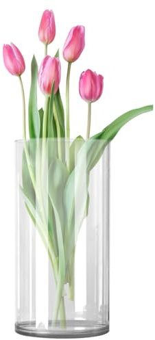 RANJIMA Vaso per fiori, alto 30 cm in vetro cilindrico grande rotondo moderno con fondo vaso di vetro grande per decorazione da tavolo girasole soggiorno,15 cm