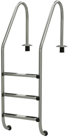 Poolleiter Edelstahl V4A Tiefbeckenleiter Deluxe - 3 Stufen für Schwimmbecken 135 cm - Extrabreite Schwimmbadleiter - Hohe Korrosionsbeständigkeit