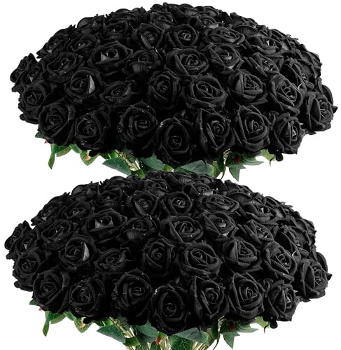 Auihiay 60PCS Black Roses, Fake Roses, Artificial Roses, Velvet Silk