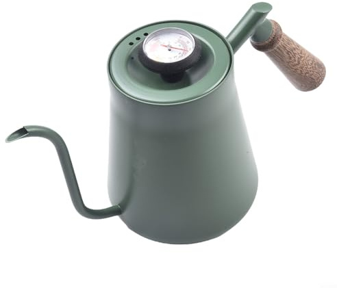 Stainless Steel Gooseneck Kettle, Pour Over Coffee Drip Kettle, with Built-in Thermometer for Manual Brewing Coffee Tea 650ML, Silver Black Green(650ML Green)
