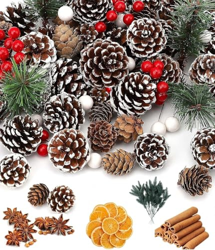 Christmas Wreath Making Supplies, Dried Orange Slices, Cinnamon Sticks, Star Anise, and Jute Twine String, Christmas Dried Fruit Floral Supplies for Christmas Tree Xmas Craft Decorations
