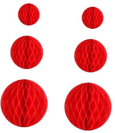 EPIGEIST 6 Piezas Bolas Panal de Papel Rojas Colgantes Decoración Fiesta Festival Primavera San Valentín Hogar Habitaciones Eventos