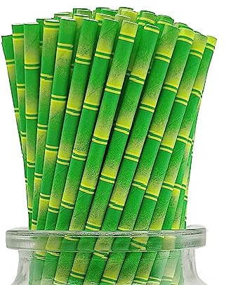 100 Cannucce di Carta Verde di Bambù, 197 x 6mm Biodegradabili Green Bamboo Cannucce per Limonate, Succhi, Bevande, Bar e Ristoranti