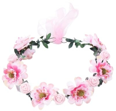 Blomkrans bröllop kvinnor blommor blad pannband bröllop tillbehör rosa blomma krans blommig brud halo hjälm (färg 8)