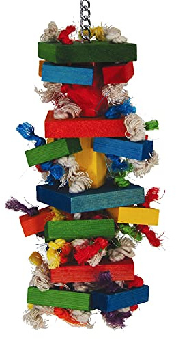 Featherland Paradise Bird Toy for Medium to Large Birds - Knots N Blocks - Parrot Toys for Parakeets, Sun Conures, Caiques, Medium Birds