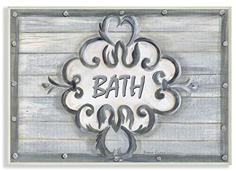 Stupell Industries The Stupell Home Decor Collection Bath Grey Bead Board with Scroll Bathroom Wall Plaque, 10 x 15, Design by Artist Bonnie Wrublesky, (wrp-905)